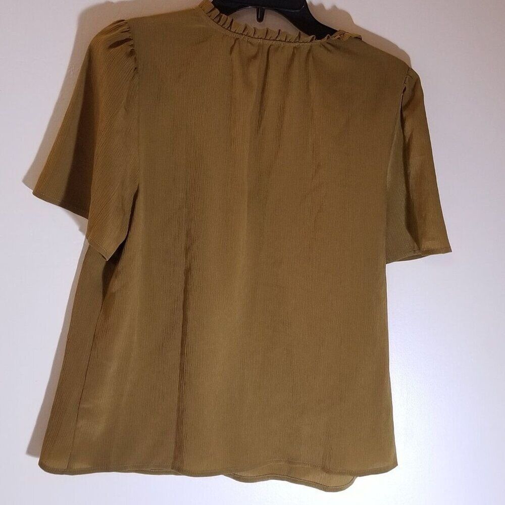 Nine West Women’s Short Sleeve Blouse  Mustard Yellow V-Neck Top Office Work M - Picture 4 of 5